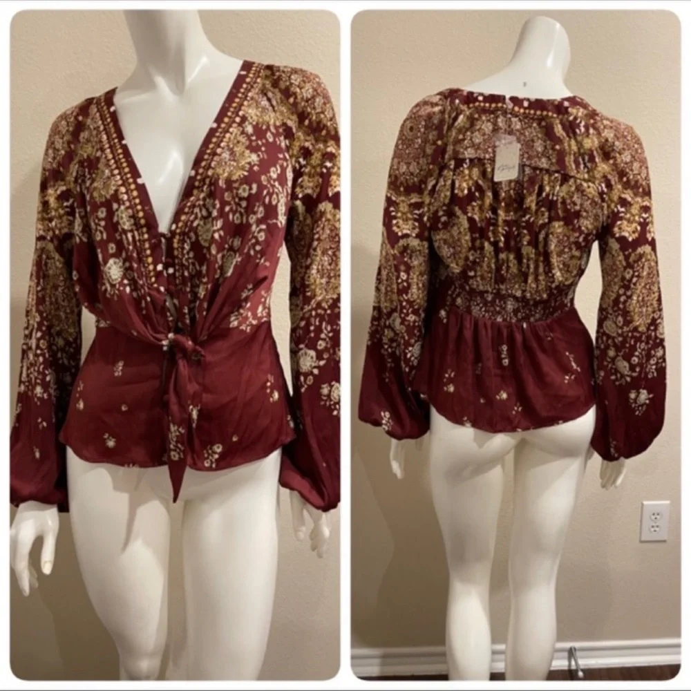 Free People RUN FREE maroon red TUNIC TOP NWT sz XS - Picture 10 of 12